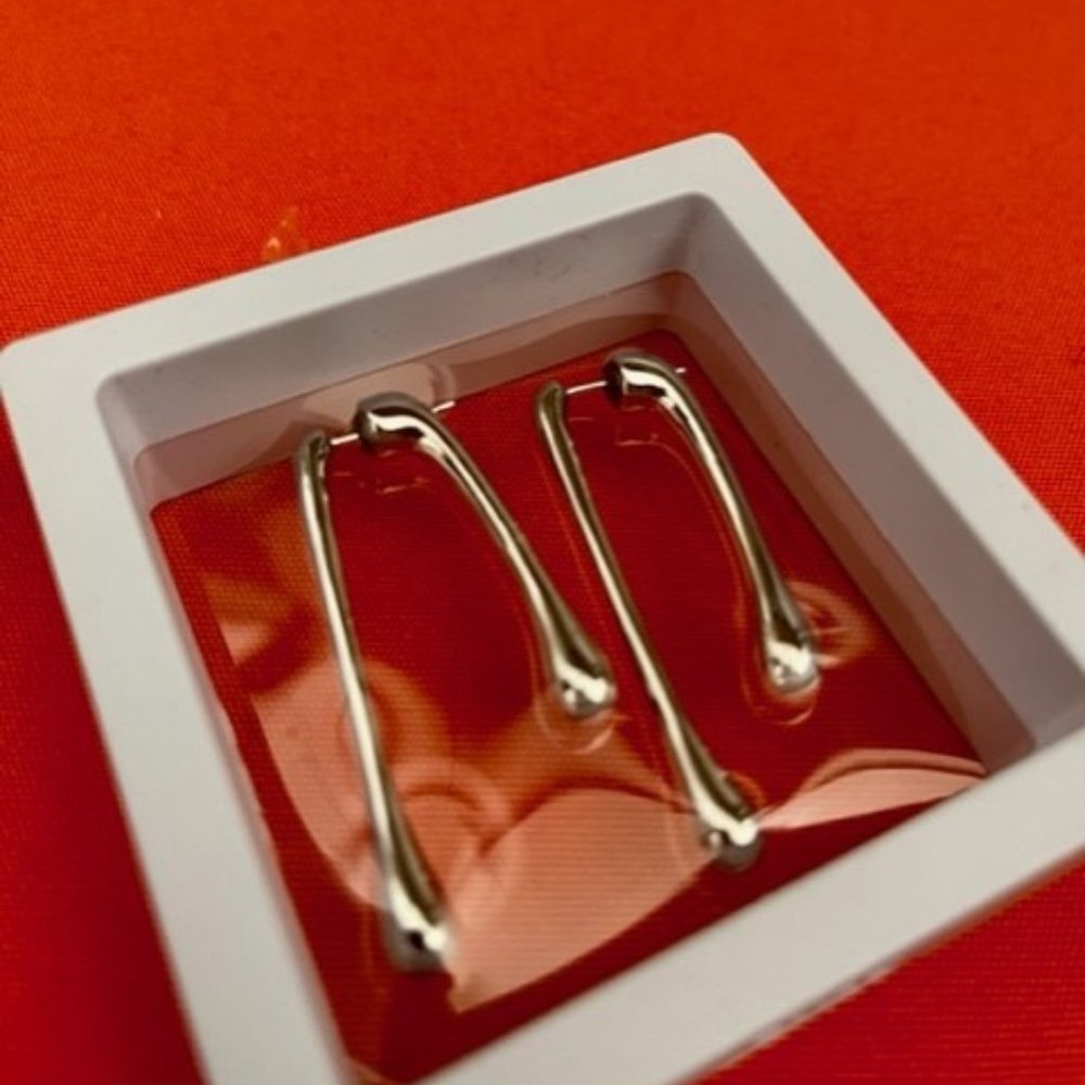 short minimalist drop women's earring brass white gold finish S925 needle